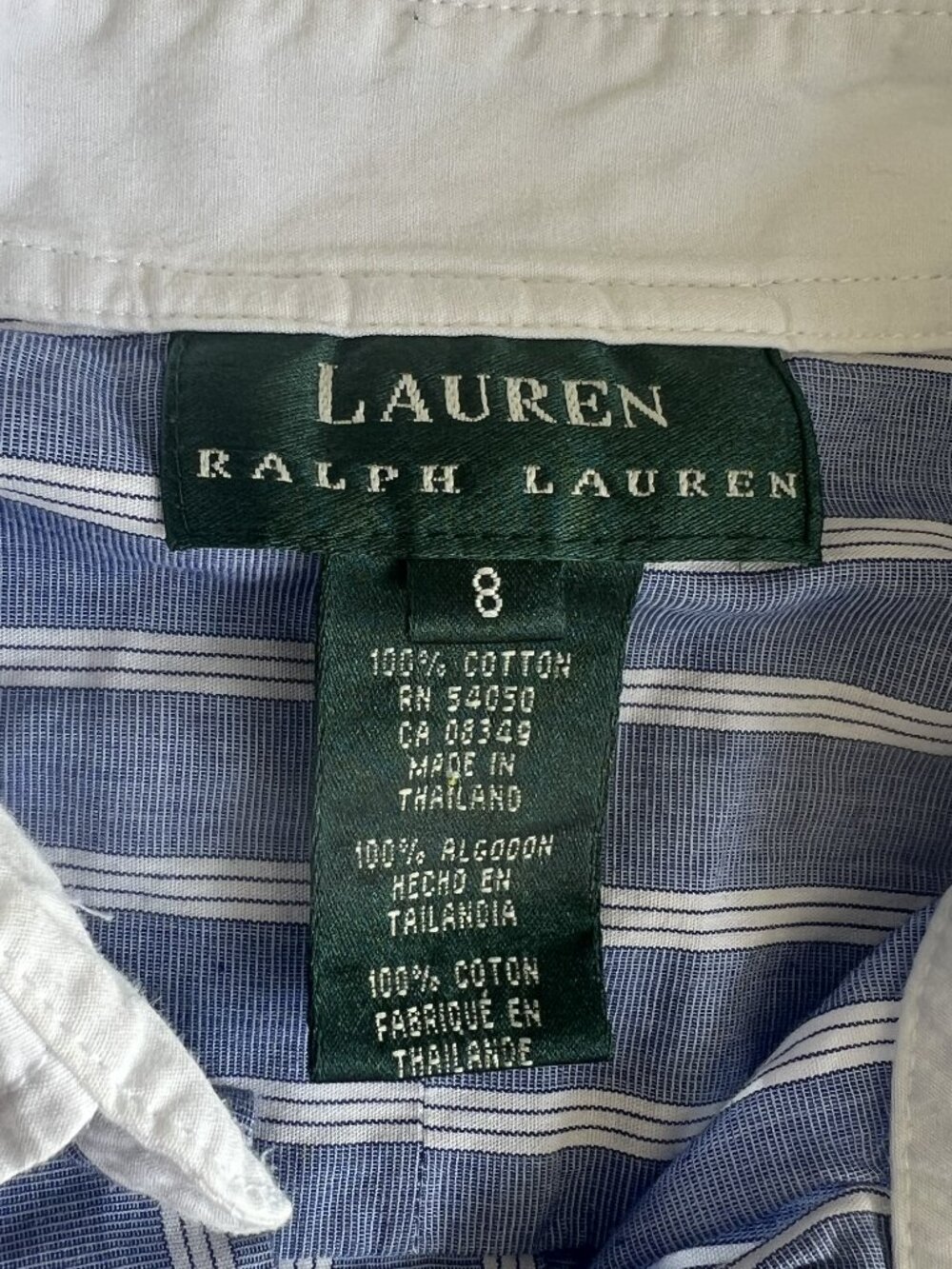 Lauren Ralph Lauren Striped Button Down Contrast Collar Size 8 - Picture 3 of 7